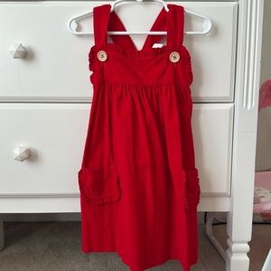 Shrimp and Grits Kids Red corduroy jumper with pockets. Size 4T.